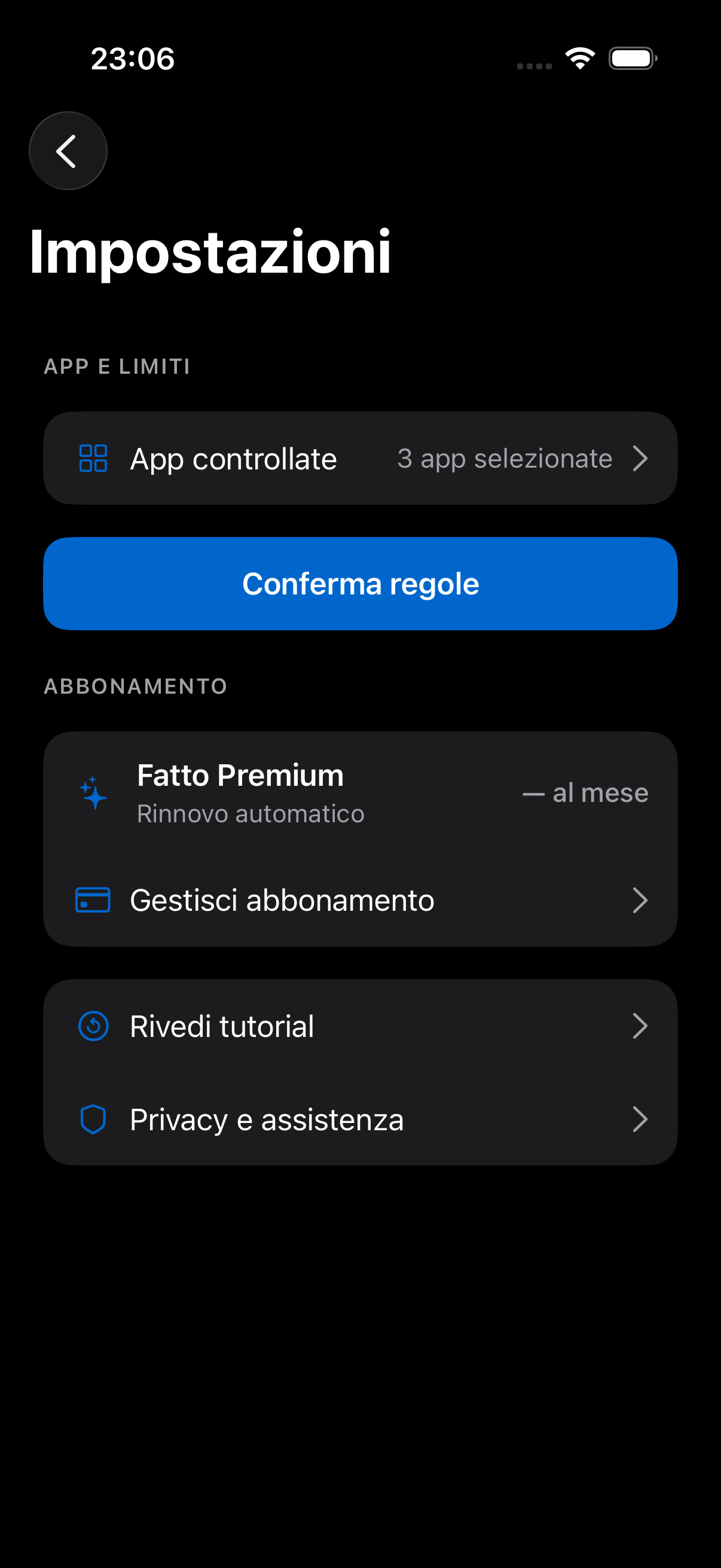 Impostazioni di Fatto con tre app controllate